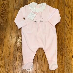 NWT Emile et Rose Soft Pink velour Footed One Piece sleeper collar footie 6m